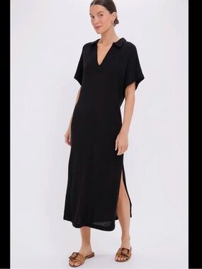 Tuckernuck Black V-Neck Collared Maxi Dress with Side Slit
